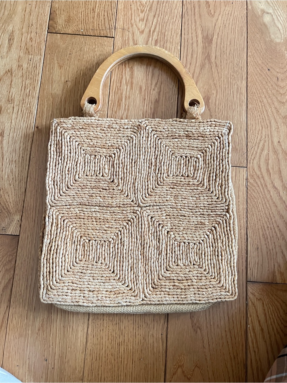 Woven Natural Straw Tote with Wooden Handles - Picture 2 of 7
